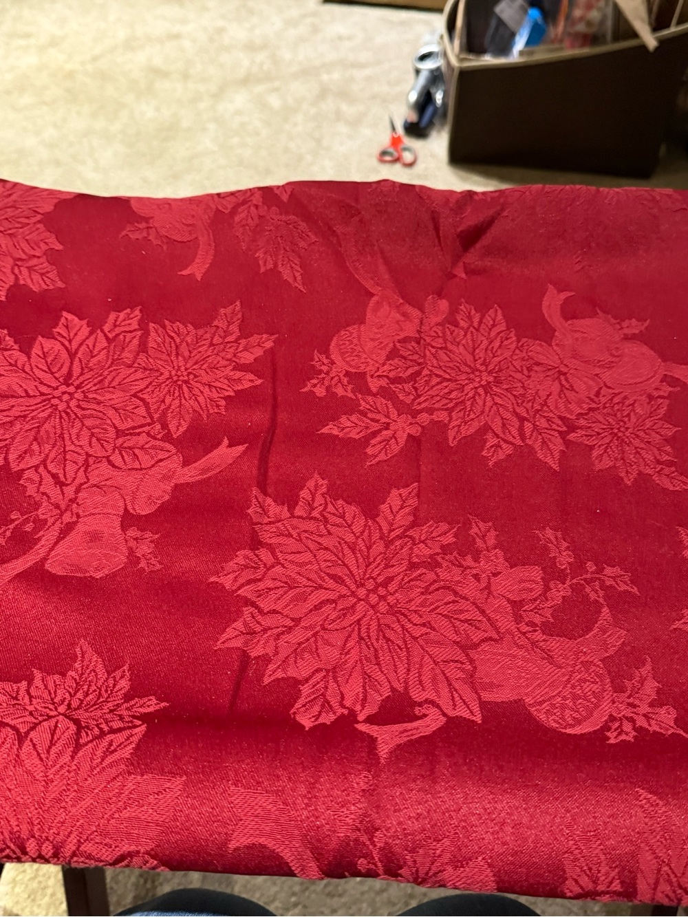 Living Quarters Christmas Red Damask Poinsettia Tablecloth 55x130